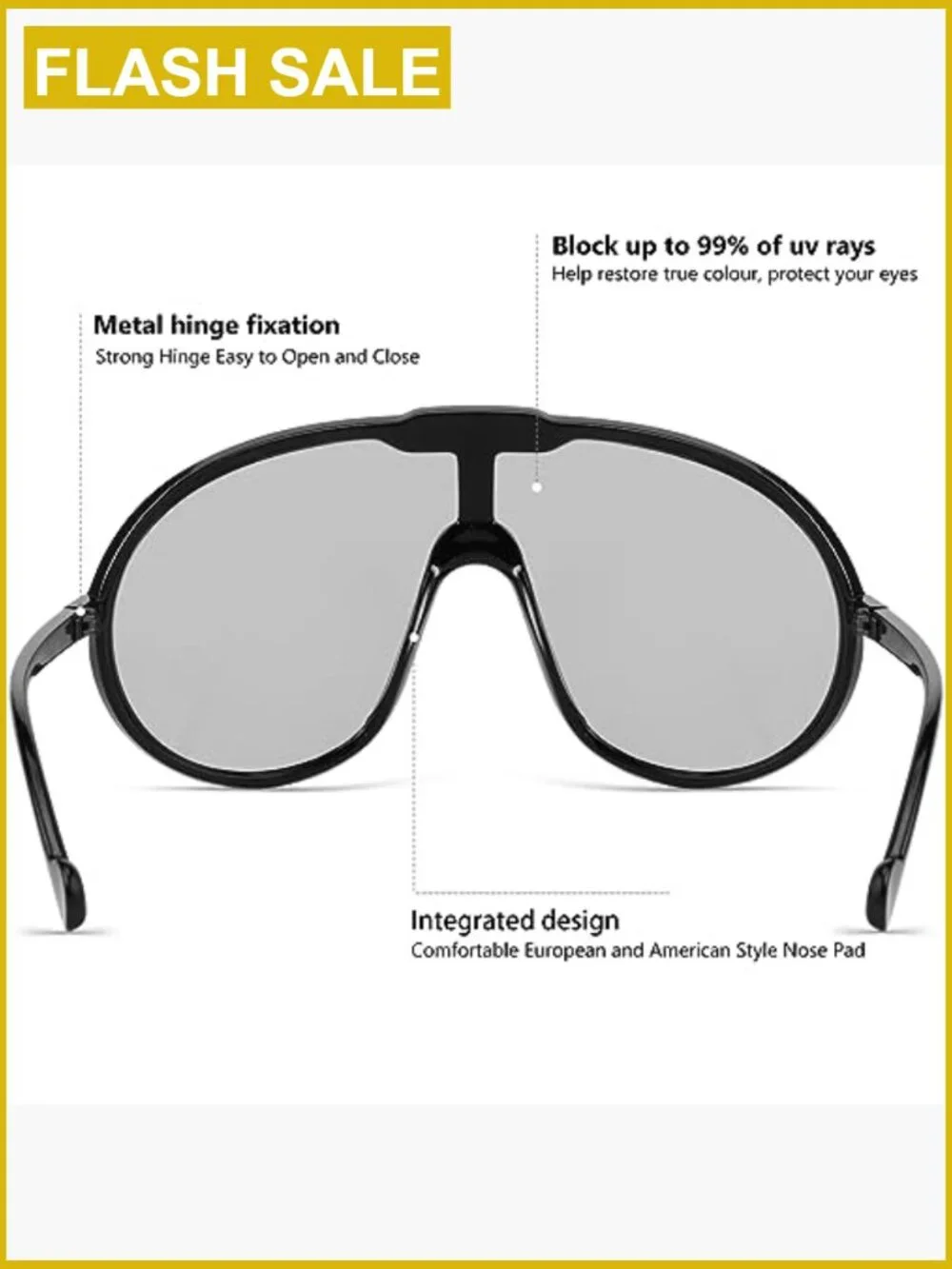 Oversized Shield Sunglasses UV400 Protection Aviator